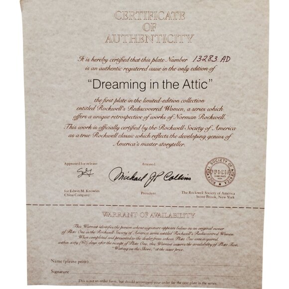 Vintage Norman Rockwell Collector Plate "Dreaming in the Attic" 1981 - Picture 4 of 6